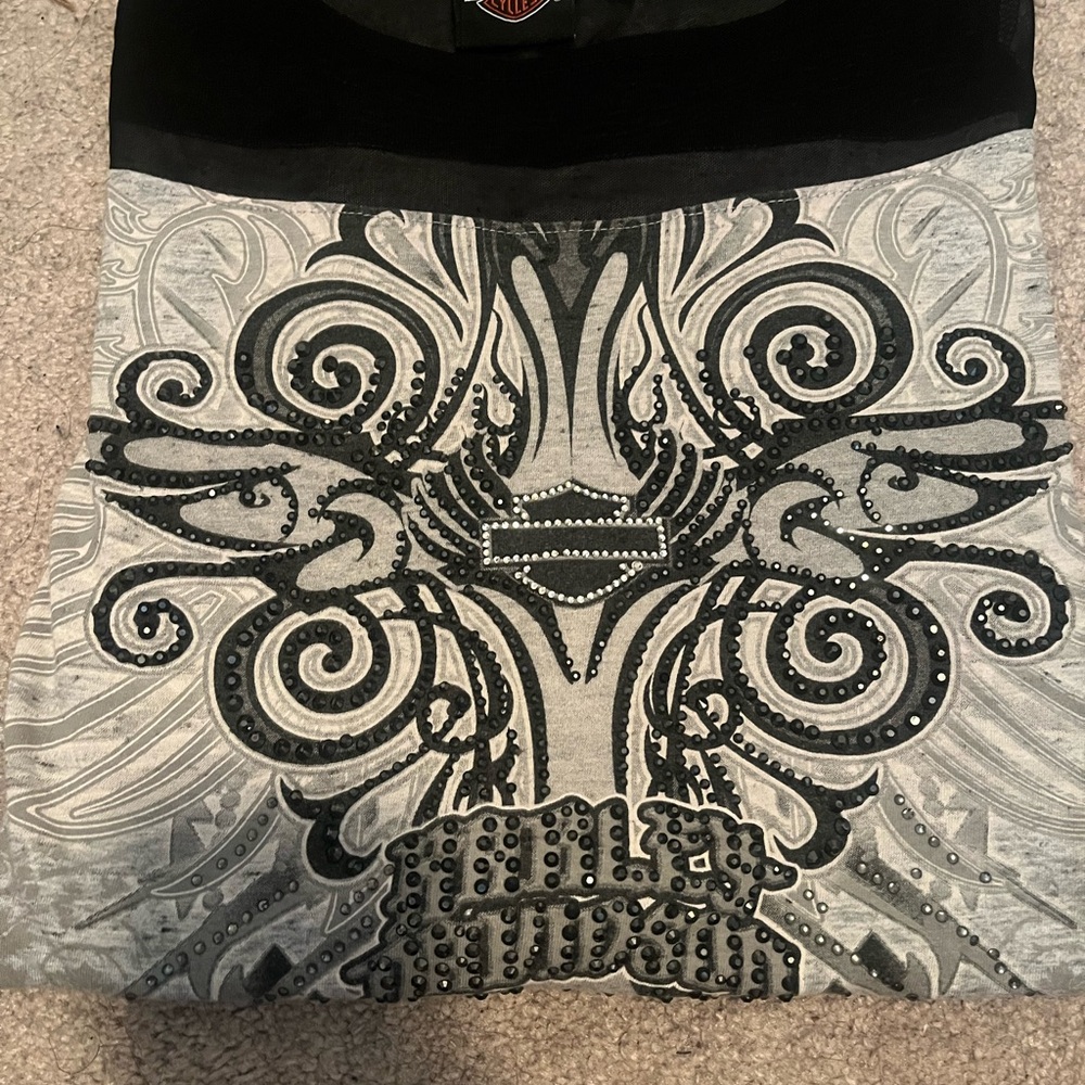 Harley-Davidson Black and Gray Embellished Pencil Skirt
